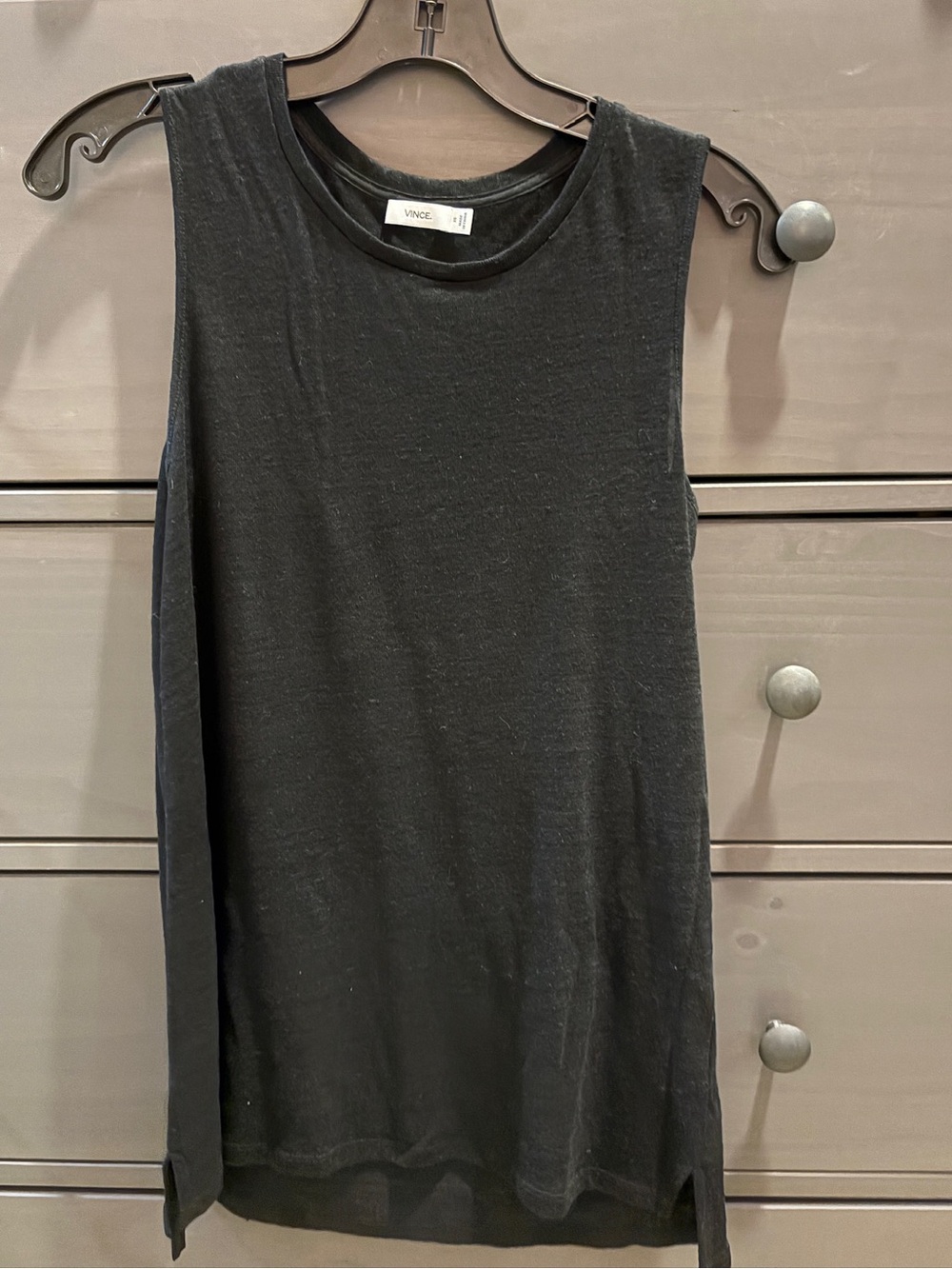 Vince Black Crewneck Linen/Silk Sleeveless Tank